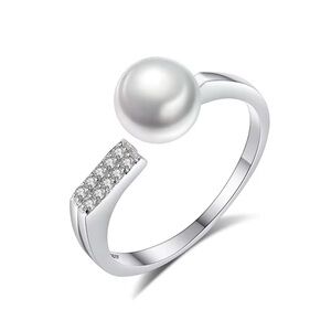 •NEW Trendy 925 Silver Irregular Circle Ring Mounting Great Freshwater 7mm Pearl
